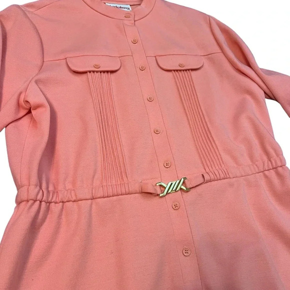 Cheekaberry Vintage Coral Pleated Pocket Belted Dress - Picture 2 of 7
